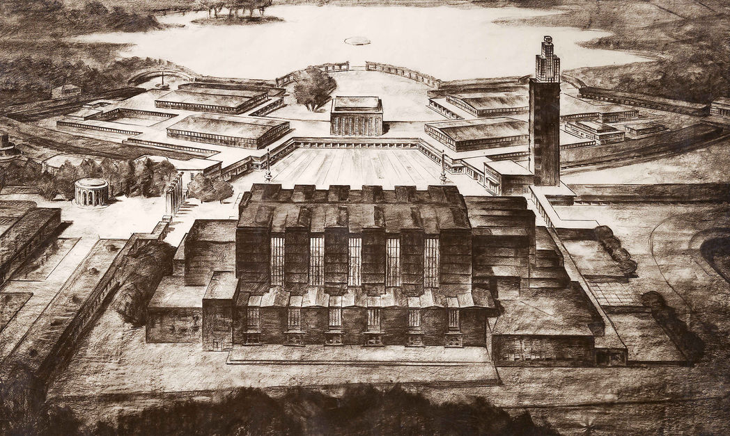 Gesamtansicht des Ausstellungsgelndes der Deutschen Theaterausstellung 1927 (Zeichnung)