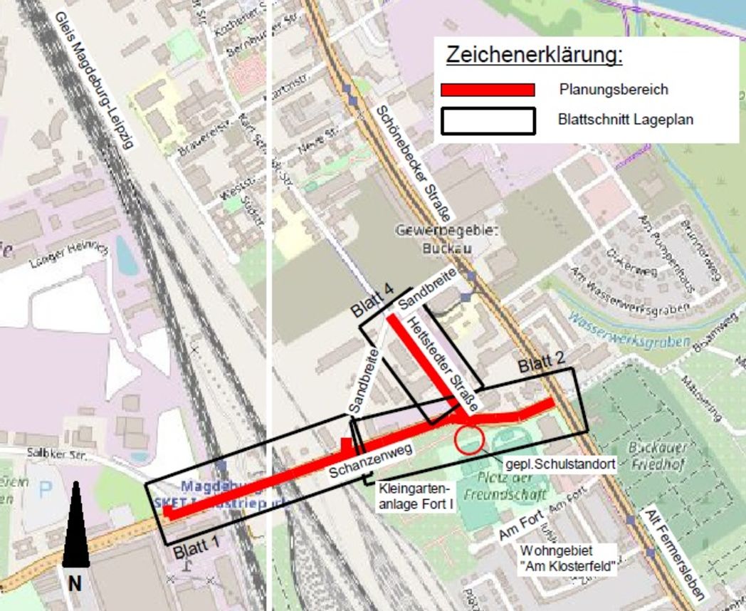 Vorplanung Schanzenweg/Hettstedter Straße - Auszug - Übersichtskarte