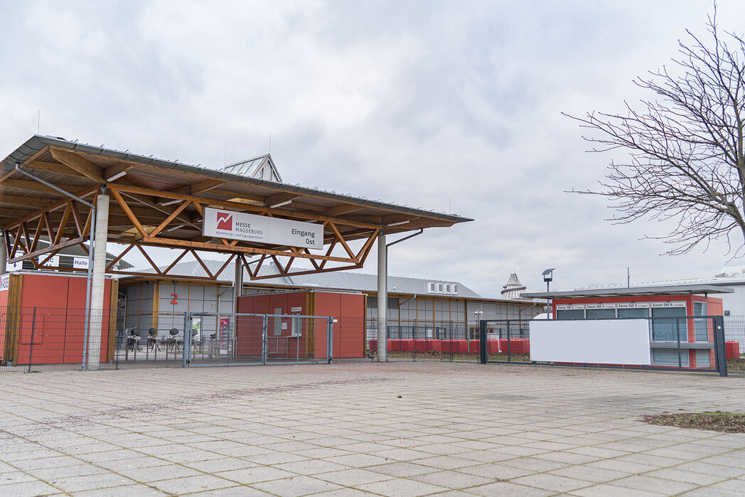Eingangsbereich des Magdeburger Messegeländes